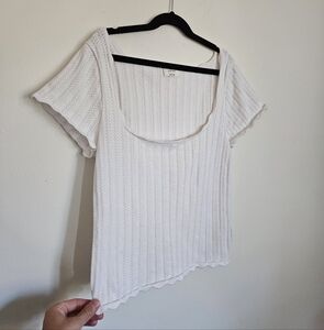 White Knit Pointelle Women's Top